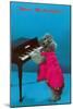 Poodle Playing Piano, Retro-null-Mounted Art Print