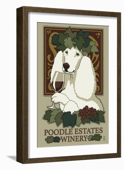 Poodle - Retro Winery Ad-Lantern Press-Framed Premium Giclee Print