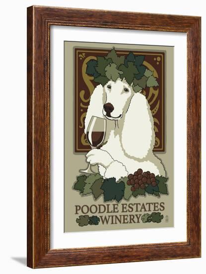 Poodle - Retro Winery Ad-Lantern Press-Framed Premium Giclee Print