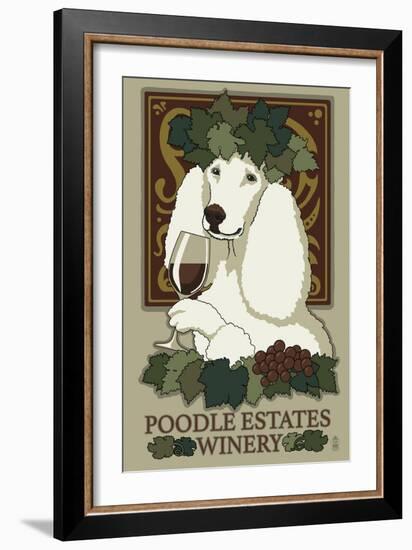 Poodle - Retro Winery Ad-Lantern Press-Framed Premium Giclee Print