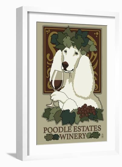 Poodle - Retro Winery Ad-Lantern Press-Framed Premium Giclee Print