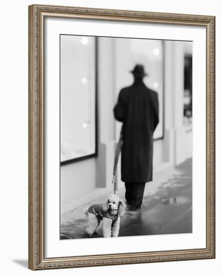 Poodle with Man, Lucerne, Switzerland-Walter Bibikow-Framed Photographic Print