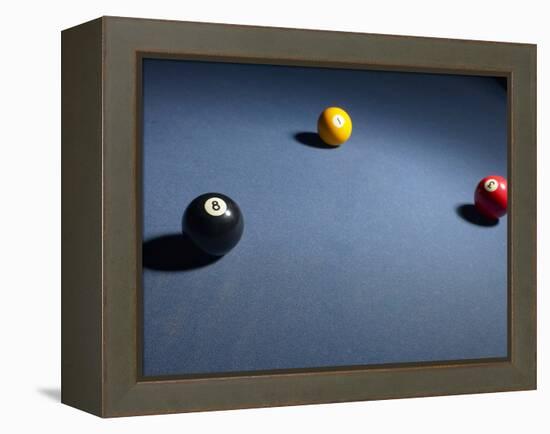 Pool Balls on Blue Felt Pool Table-null-Framed Premier Image Canvas