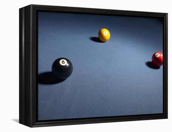 Pool Balls on Blue Felt Pool Table-null-Framed Premier Image Canvas