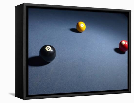 Pool Balls on Blue Felt Pool Table-null-Framed Premier Image Canvas