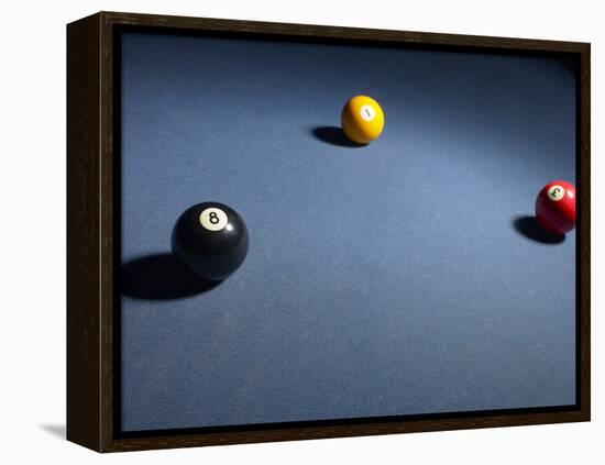 Pool Balls on Blue Felt Pool Table-null-Framed Premier Image Canvas