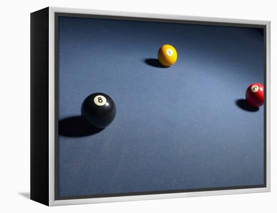 Pool Balls on Blue Felt Pool Table-null-Framed Premier Image Canvas