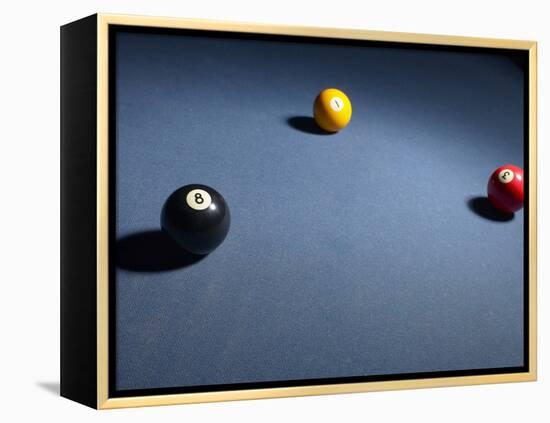 Pool Balls on Blue Felt Pool Table-null-Framed Premier Image Canvas