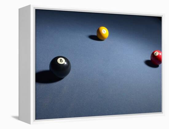 Pool Balls on Blue Felt Pool Table-null-Framed Premier Image Canvas