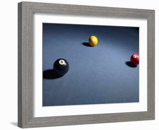 Pool Balls on Blue Felt Pool Table-null-Framed Photographic Print