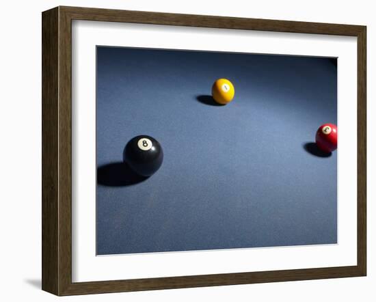 Pool Balls on Blue Felt Pool Table-null-Framed Photographic Print