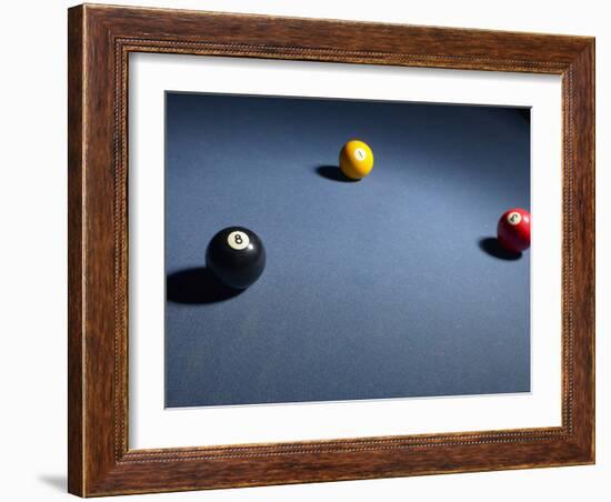 Pool Balls on Blue Felt Pool Table-null-Framed Photographic Print