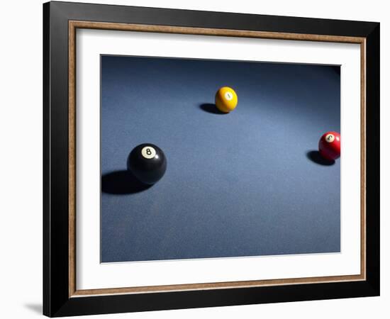 Pool Balls on Blue Felt Pool Table-null-Framed Photographic Print