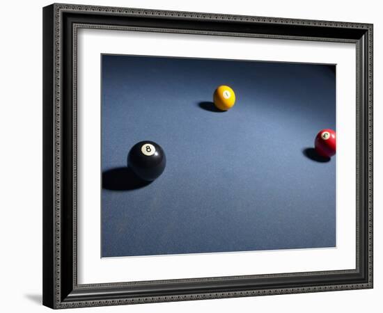 Pool Balls on Blue Felt Pool Table-null-Framed Photographic Print