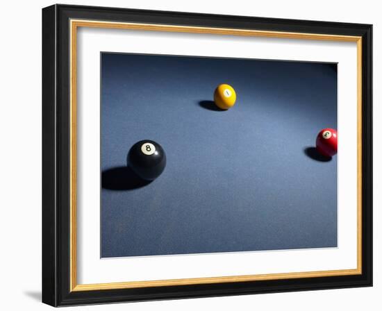 Pool Balls on Blue Felt Pool Table-null-Framed Photographic Print