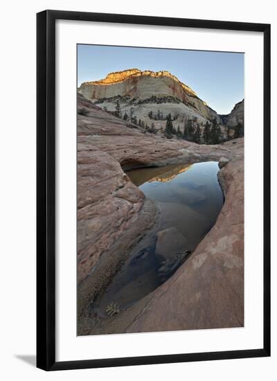 Pool in Slick Rock Reflecting First Light on a Sandstone Hill-James Hager-Framed Photographic Print