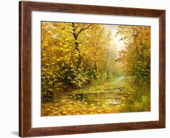 Pool On Road To Autumn Wood-balaikin2009-Framed Art Print