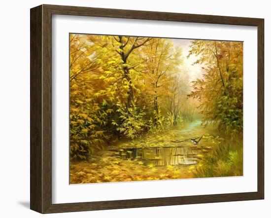 Pool On Road To Autumn Wood-balaikin2009-Framed Art Print