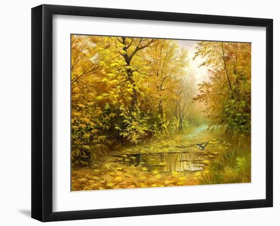 Pool On Road To Autumn Wood-balaikin2009-Framed Art Print