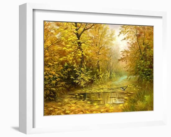 Pool On Road To Autumn Wood-balaikin2009-Framed Art Print