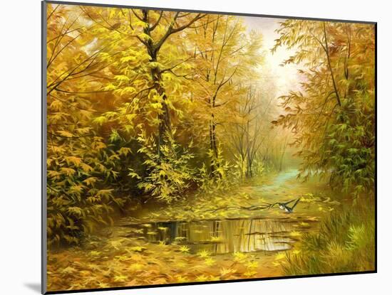 Pool On Road To Autumn Wood-balaikin2009-Mounted Art Print