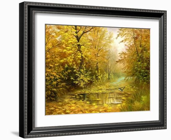 Pool On Road To Autumn Wood-balaikin2009-Framed Art Print