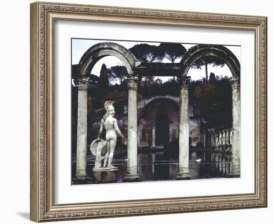 Pool Surrounded by Marble Statues and Graceful Arches in Gardens of Hadrian's Villa at Tivoli-Gjon Mili-Framed Photographic Print