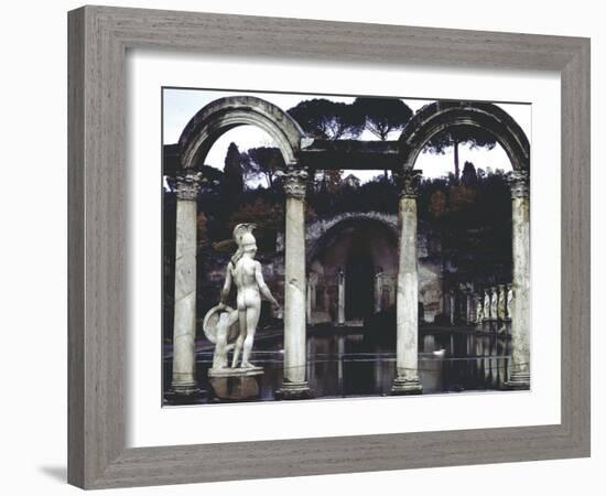 Pool Surrounded by Marble Statues and Graceful Arches in Gardens of Hadrian's Villa at Tivoli-Gjon Mili-Framed Photographic Print