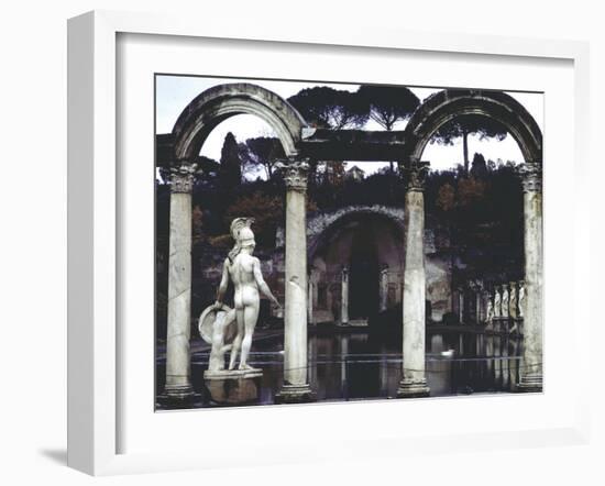 Pool Surrounded by Marble Statues and Graceful Arches in Gardens of Hadrian's Villa at Tivoli-Gjon Mili-Framed Photographic Print