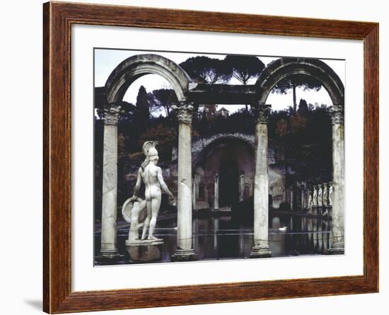 Pool Surrounded by Marble Statues and Graceful Arches in Gardens of Hadrian's Villa at Tivoli-Gjon Mili-Framed Photographic Print