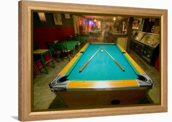 Pool table lit by electric lights in a restaurant and bar in Shoshone, CA near Death Valley Nati...-null-Framed Premier Image Canvas