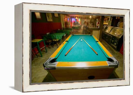 Pool table lit by electric lights in a restaurant and bar in Shoshone, CA near Death Valley Nati...-null-Framed Premier Image Canvas