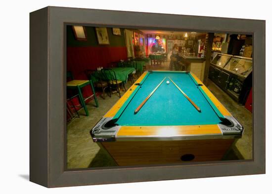 Pool table lit by electric lights in a restaurant and bar in Shoshone, CA near Death Valley Nati...-null-Framed Premier Image Canvas