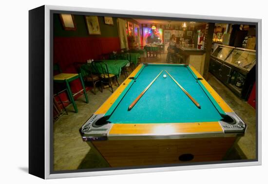 Pool table lit by electric lights in a restaurant and bar in Shoshone, CA near Death Valley Nati...-null-Framed Premier Image Canvas