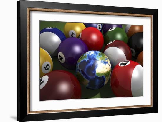 Pool Table with Balls and One of Them as Planet Earth-null-Framed Premium Giclee Print