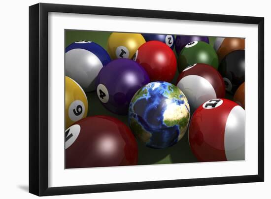 Pool Table with Balls and One of Them as Planet Earth-null-Framed Premium Giclee Print