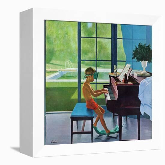 "Poolside Piano Practice," June 11, 1960-George Hughes-Framed Premier Image Canvas