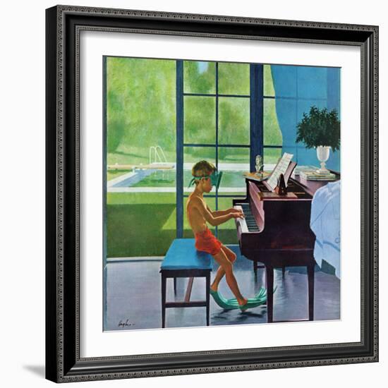 "Poolside Piano Practice," June 11, 1960-George Hughes-Framed Premium Giclee Print
