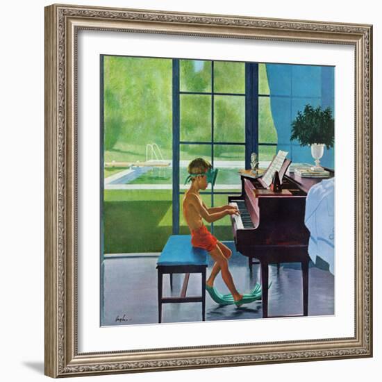 "Poolside Piano Practice," June 11, 1960-George Hughes-Framed Giclee Print