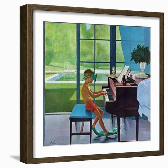 "Poolside Piano Practice," June 11, 1960-George Hughes-Framed Giclee Print