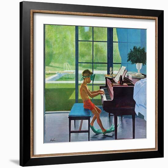 "Poolside Piano Practice," June 11, 1960-George Hughes-Framed Giclee Print