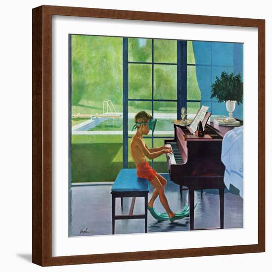 "Poolside Piano Practice," June 11, 1960-George Hughes-Framed Giclee Print