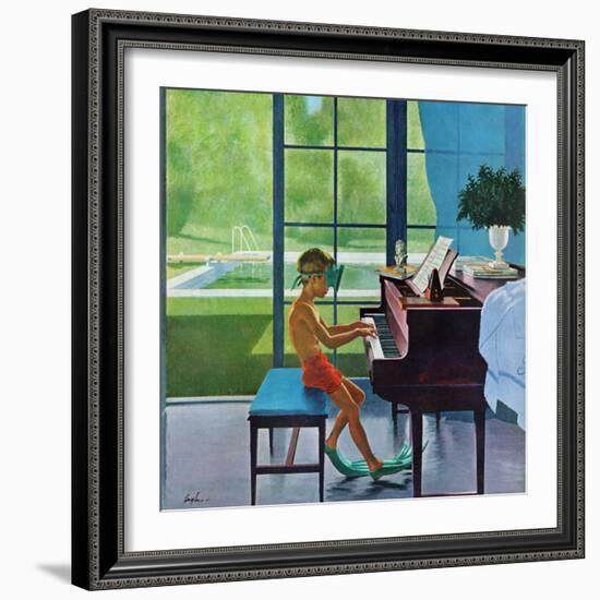 "Poolside Piano Practice," June 11, 1960-George Hughes-Framed Giclee Print