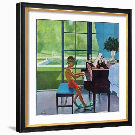 "Poolside Piano Practice," June 11, 1960-George Hughes-Framed Giclee Print