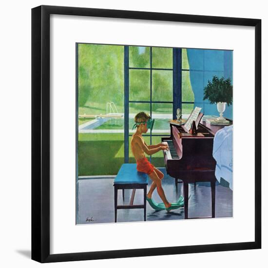 "Poolside Piano Practice," June 11, 1960-George Hughes-Framed Giclee Print