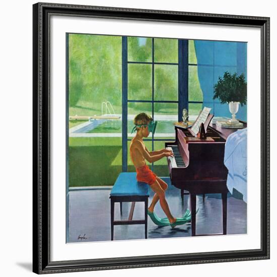 "Poolside Piano Practice," June 11, 1960-George Hughes-Framed Giclee Print