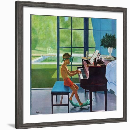 "Poolside Piano Practice," June 11, 1960-George Hughes-Framed Giclee Print