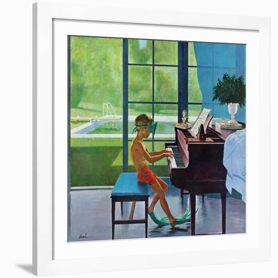 "Poolside Piano Practice," June 11, 1960-George Hughes-Framed Giclee Print