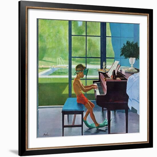 "Poolside Piano Practice," June 11, 1960-George Hughes-Framed Giclee Print