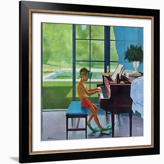 "Poolside Piano Practice," June 11, 1960-George Hughes-Framed Giclee Print